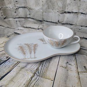 Vintage FUKAGAWA Arita Japan Gold Bamboo 901 Tea Set Cup and Plate